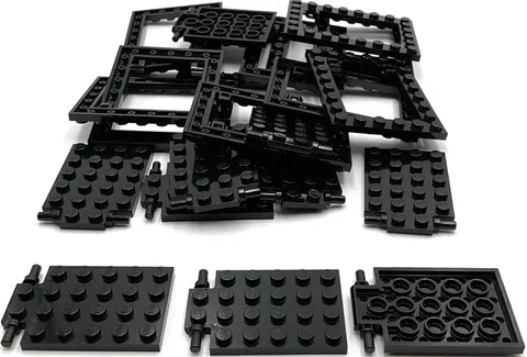 Lego 10 New Black Plates Modified 4 x 6 with Trap Door Hinge Long Pins Parts