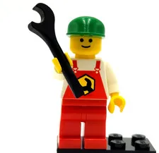 LEGO Minifigure Town rep003 Repair - Overalls Red w/ Wrench, Red Legs, Green Cap