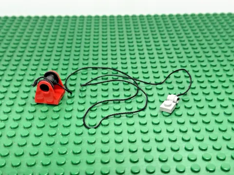 1991 LEGO Red String Reel Holder 2 x  2 Black Drum Thin Cord 43cm 4021 #2584c02