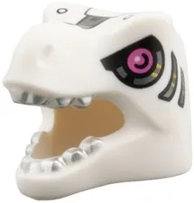 Lego NEW T-REX Minifigure HEAD COVER White Silver Teeth Pink Eyes 71052 Part