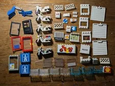 Vintage LEGO Police & Equestrian Parts Lot, Sticker Parts, Motorcycles, Minifigs