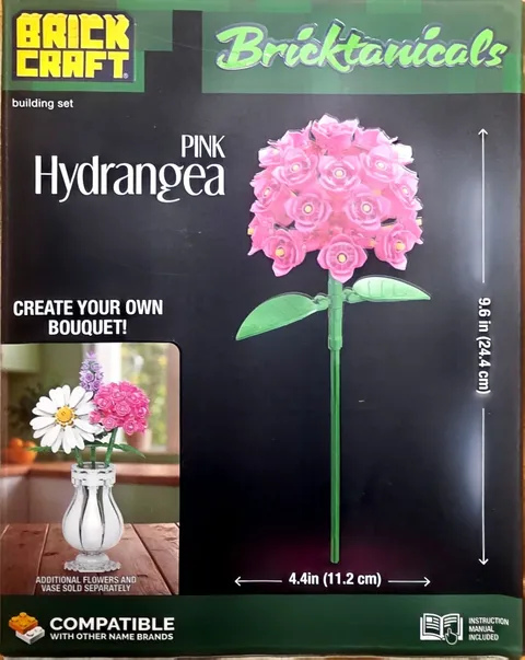 *FREE SHIP* 9" PINK HYDRANGEA BrickCraft Bricktanicals Botanical Brick Block Set