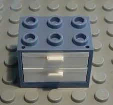 Lego Cabinet 2x3x2 New Sand Blue with White Drawers