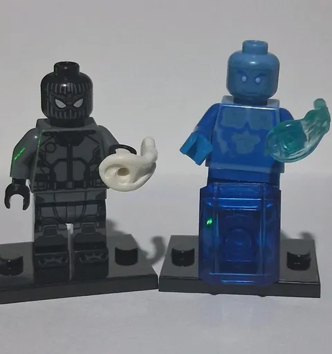 Hidro Man And Black Spider Man Custom Lego Minifigur With Stand