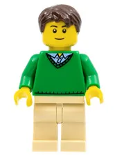 LEGO: Green V-Neck Sweater Tan Legs (cty0547)