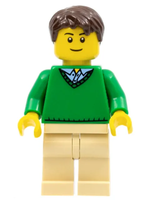 LEGO: Green V-Neck Sweater Tan Legs (cty0547)