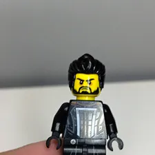 LEGO Minifigure Black Outfit w/ Yellow Head Beard Face & Black Hairpiece