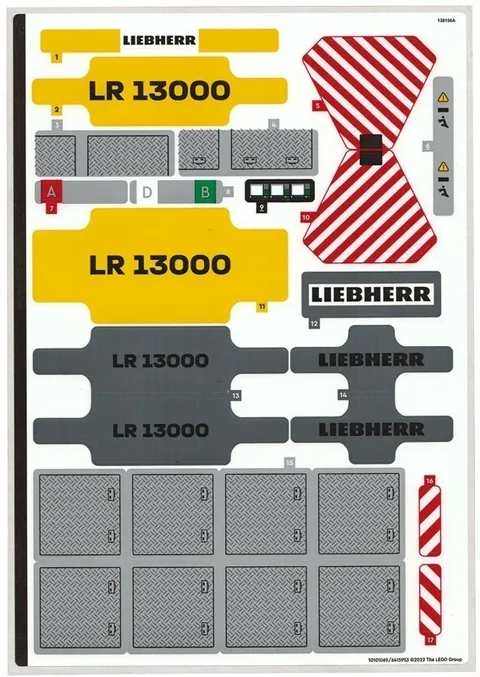 LEGO Sticker Sheet From Set 42146 Liebherr Crawler Crane LR 13000 Brand New