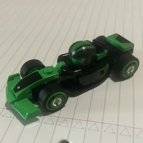 LEGO Green & Black Race Car w/ Helmet Driver Minifigure, Plastic