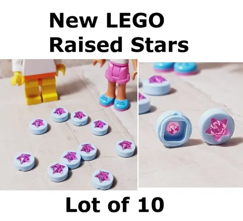 New LEGO Star Tile Raised Unique Lot of 10 Blue Pink Baby Shower Lids See Thru