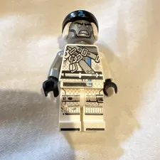 LEGO Robot Cyborg Minifigure Gray Head Printed Face White Torso Legs Helmet