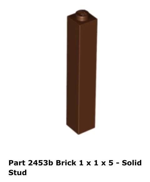 LEGO Reddish Brown 1x1x5 Brick Solid Stud (2453b) - 50 New Pieces!