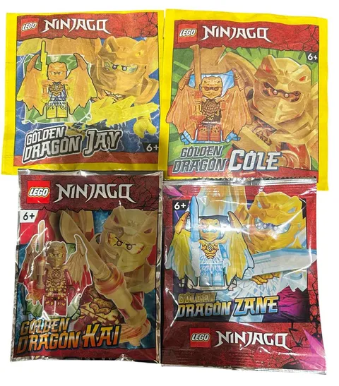 Lego Ninjago Golden Dragon Kai, Cole, Jay & Zane Minifigures Crystallized