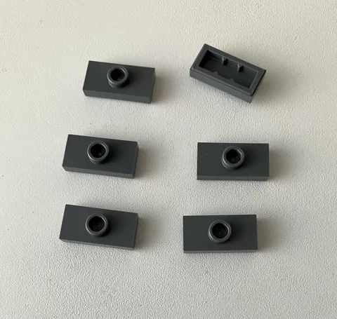 LEGO 6x NEW Plate 1x2 w/ 1 Stud in Center/Jumper DARK BLUISH GREY #15573