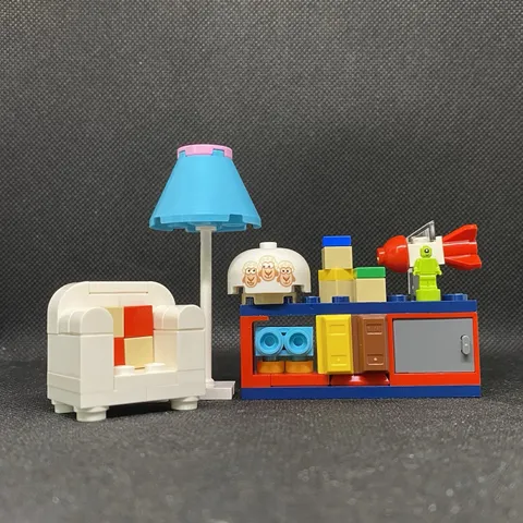 Lego Furniture Shelf Unit w/ Toy Story Memorabilia - Spaceship, Sheep Lamp