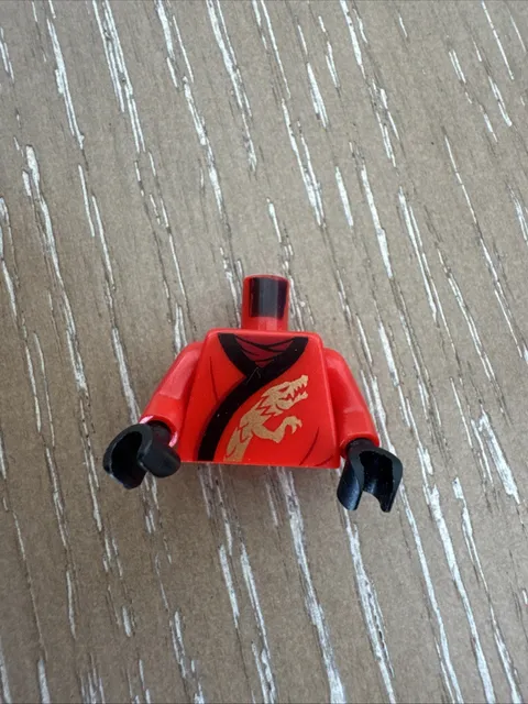 Lego New Red Minifig Torso Ninjago Robe with Black Hem Gold Dragon Pattern