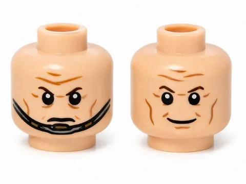 LEGO Minifigure, Head Dual Sided Brown Eyebrows, Cheek Lines, Forehead Lines