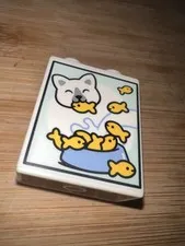 LEGO White Duplo Brick Cat Eating Fish and Milk