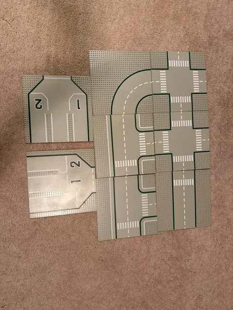 LEGO ROAD BASE PLATES GREY LOT OF 8 SQUARES  10" X 10