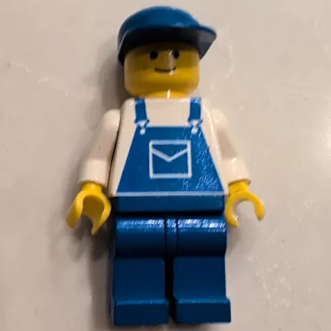 LEGO Minifigure TRN026 Blue Overalls w/ Envelope Logo White Shirt Cap