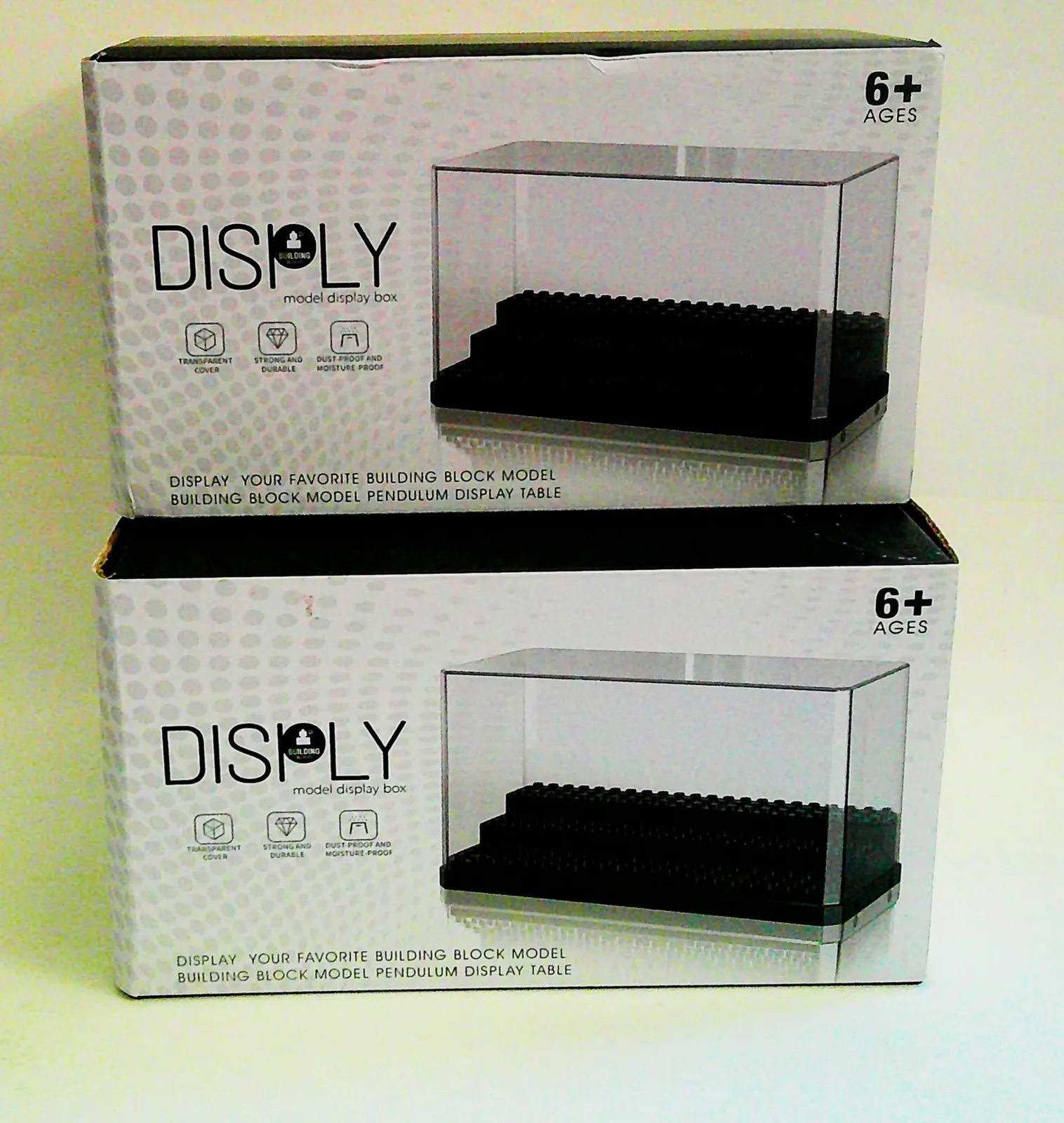Set of 2 Building Blocks Lego 3-Tier Display with Clear Acrylic Cover 7”x3.5”x4”