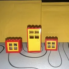 LEGO Door & Window Lot 3 Pieces Red Wall Sections w/ Yellow Door Stackable