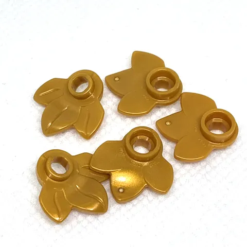 LEGO Parts - Pearl Gold Plant Plate, Round 1 x 1 3 Leaves - No 32607 - QTY 5