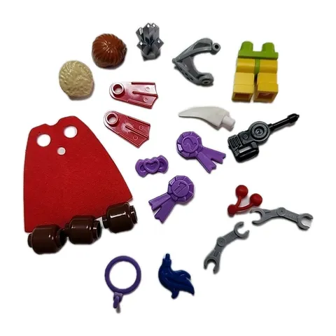 Lego Minifigures Miscellaneous 21 Pieces Red Cape Flippers Ribbons Hair Weapons 