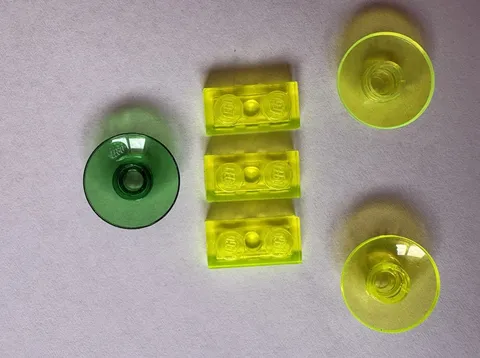 Vintage LEGO Trans Neon Green Yellow Space Parts Dish Bricks Lot of 6 4740 3065