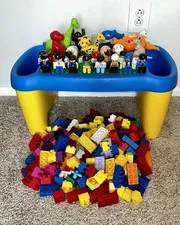 Vintage 1998 Lego Duplo Lap Table PLUS 250 Blocks People & Animals (FLAWS READ)