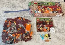 LEGO Minecraft The Blaze Bridge #21154 Box, Manual And 3 Figs + LEGOs INCOMPLETE
