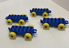 lot of 4 blue lego duplo wheel base chassis 2x6 cars trains