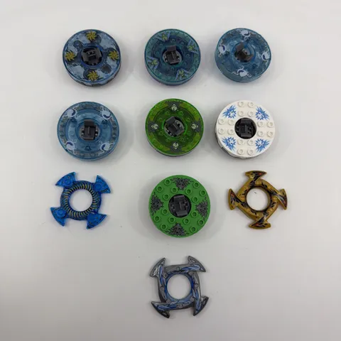 Lot of 7 LEGO Ninjago Spinners w/ 3 Character Toppers Spinjitzu Accessories