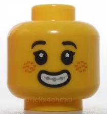 Lego Yellow Head Child Black Eyebrows and Eyelashes Silver Braces Frown Pattern