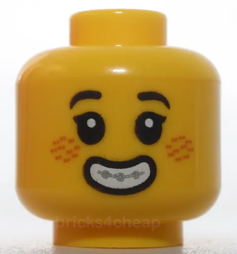 Lego Yellow Head Child Black Eyebrows and Eyelashes Silver Braces Frown Pattern