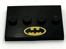 Lego New Black Black Tile Flat Modified 3 x 4 w/ 4 Studs in Center Batman Logo