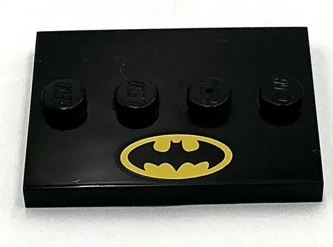 Lego New Black Black Tile Flat Modified 3 x 4 w/ 4 Studs in Center Batman Logo