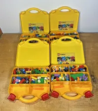 Four LEGO Yellow Storage Carry Cases with Bricks and Dividers