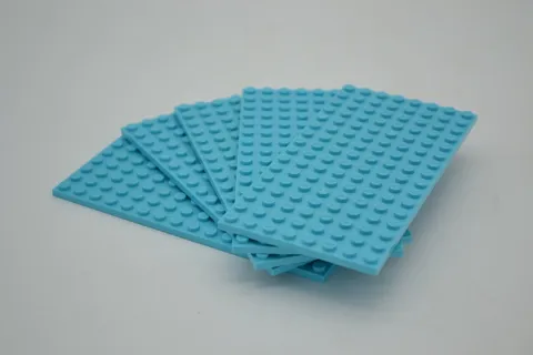 Lot of 5 LEGO Medium Azure Blue 16 x 8 Base Plates 5" by 2.5"
