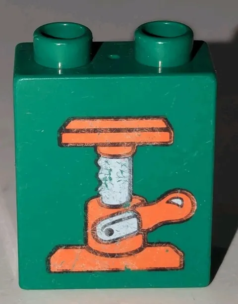Lego Duplo 1x2x2 GREEN Brick With Orange Car Jack Pattern Piece Part # 4066pb188