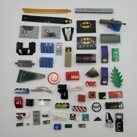 LEGO Printed Parts Large Lot 58pc Batman GLOW in DARK Porsche Racers Sticker VGC