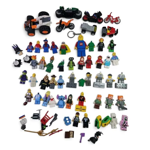 LEGO Minifigure Lot 45 Spider-Man Batman Robin Ninjago Minecraft w/ Bikes Vehicl