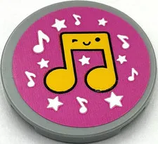 Lego New Light Bluish Gray Tile Round 3 x 3 w/ Yellow Music Notes with Face Part