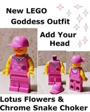 New LEGO Goddess Costume Torso Legs Pink Matching Hat Snake Choker Necklace