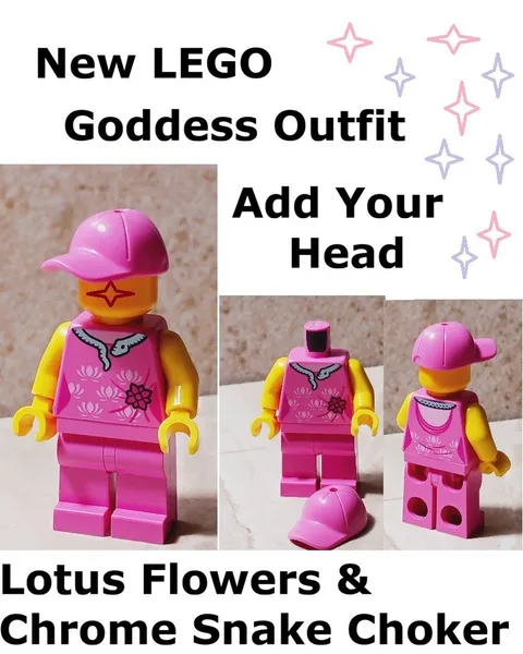 New LEGO Goddess Costume Torso Legs Pink Matching Hat Snake Choker Necklace