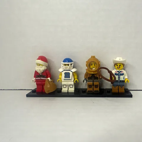 LEGO Minifigures Lot of 4: Santa, Astronaut, Cowboy, Lion Costume Figure