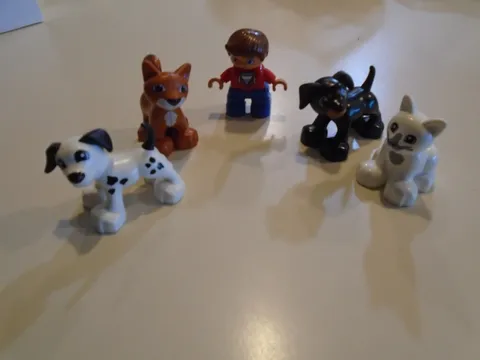 Lego Duplo People ~  Boy with 2 Dogs & 2 Cats