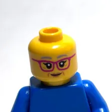 Lego - Minifigure Head - Dual Sided - Female, Red Glasses, Smile, Wrinkles