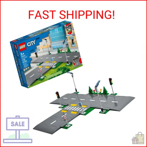 LEGO City Road Plates 60304 - Building Toy Set, Featuring Traffic Lights, Trees,