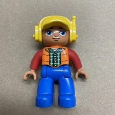 Lego Duplo Figure Yellow Helmet Construction Headset Airport Orange Vest Man